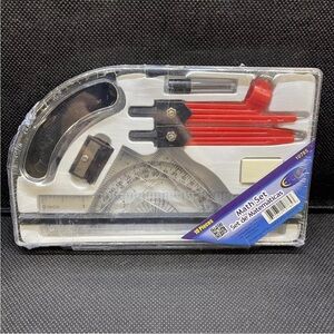 Compass Protractor Triangle Ruler Set Math Drafting Drawing Geometry Red